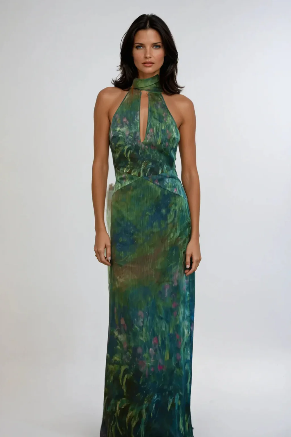 Emmeline | Women Printed Halter Neck Keyhole Maxi Dress - Image 5