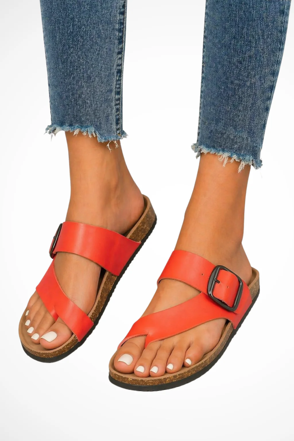 Enid | Women Cork Sole Buckle Toe Loop Slide Sandals - Image 5