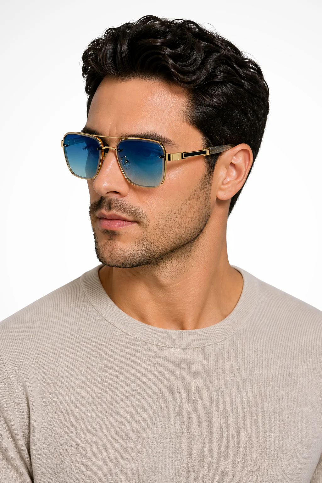 Evander | Men Aviator Square Sunglasses with Gold Metal Frame and Gradient Lens - Image 3