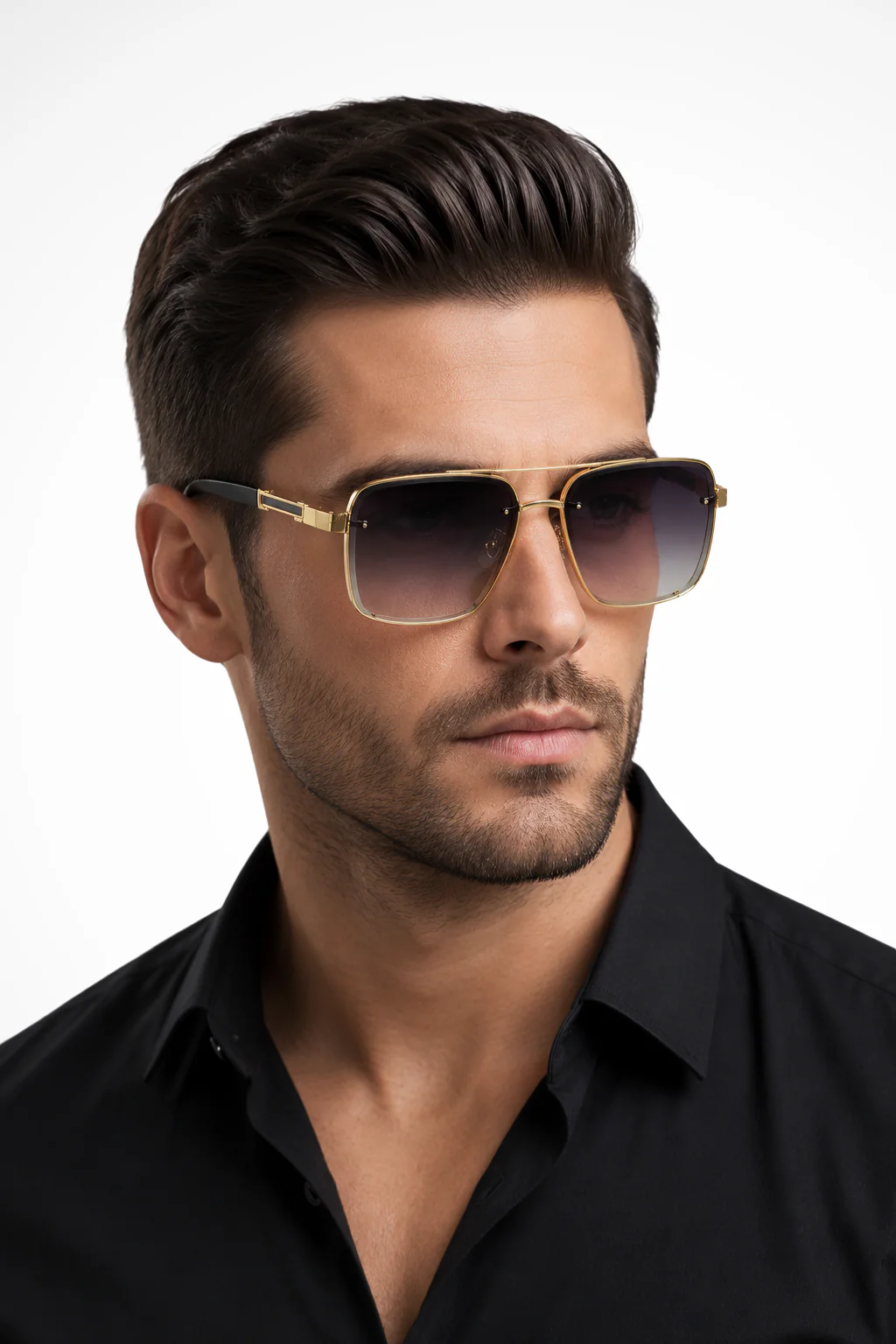 Evander | Men Aviator Square Sunglasses with Gold Metal Frame and Gradient Lens - Image 4