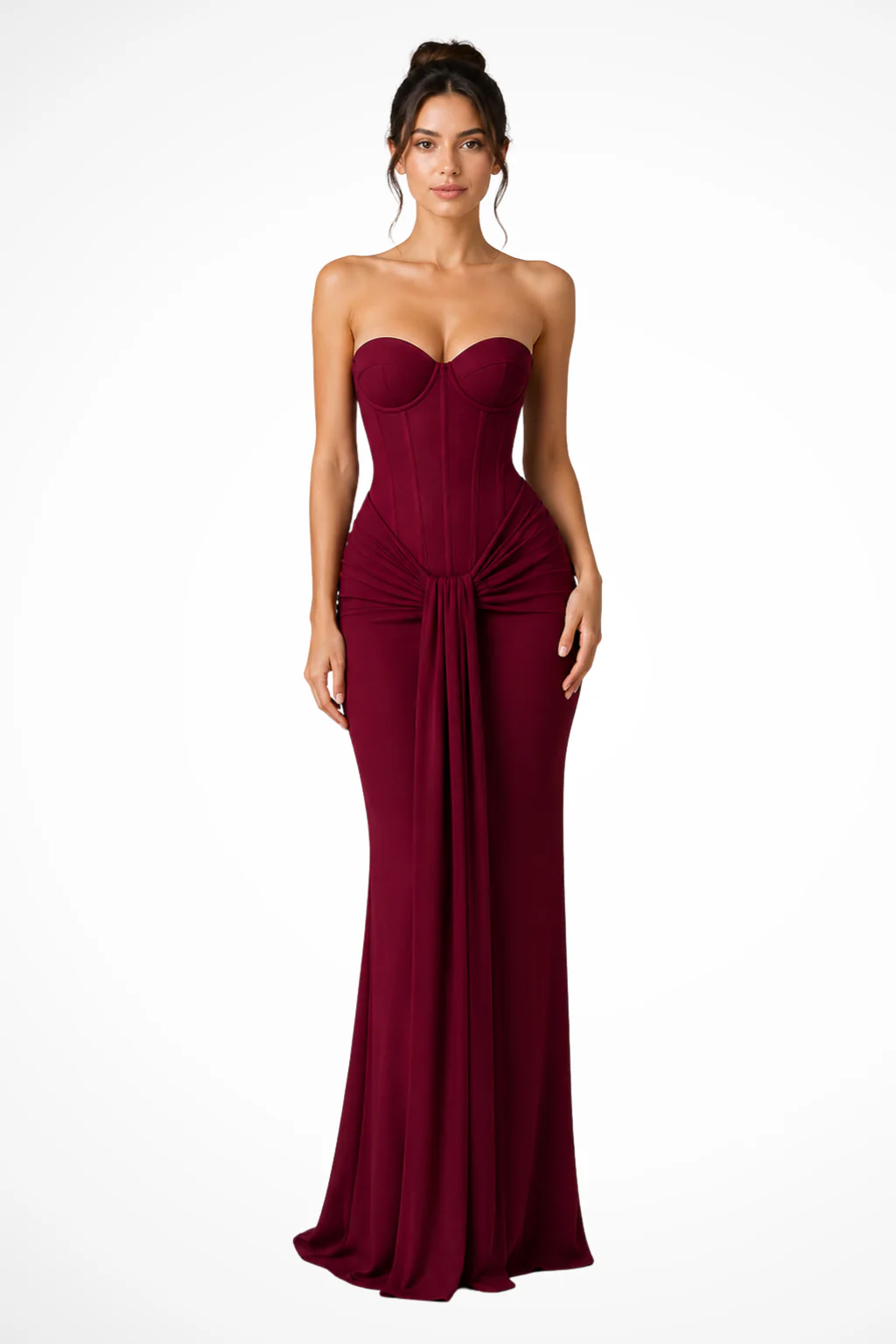 Evangeline | Women Lace Corset Strapless Draped Wedding Guest Maxi Dress - Image 6