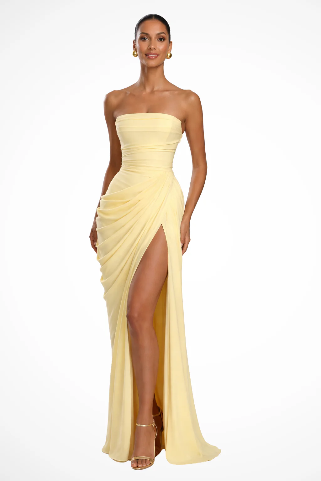 Evangeline | Women Strapless Ruched Slit Summer Wedding Guest Maxi Dress - Image 4