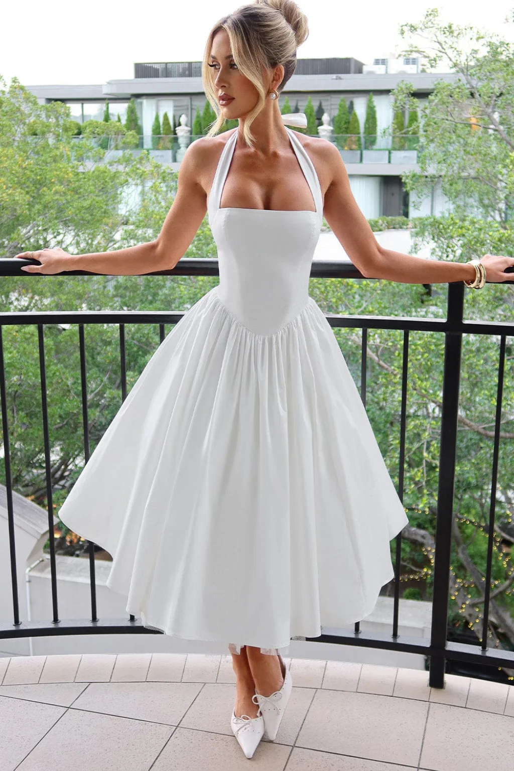 Felicity | Women Halter Neck Flowy Wedding Guest Corset Midi Dress - Image 3
