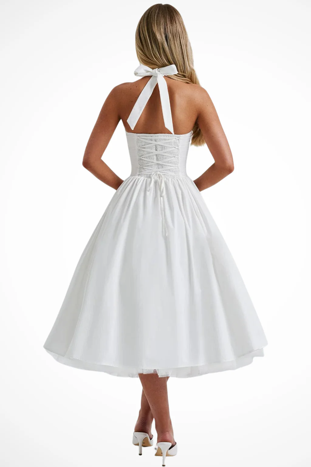 Felicity | Women Halter Neck Flowy Wedding Guest Corset Midi Dress - Image 4