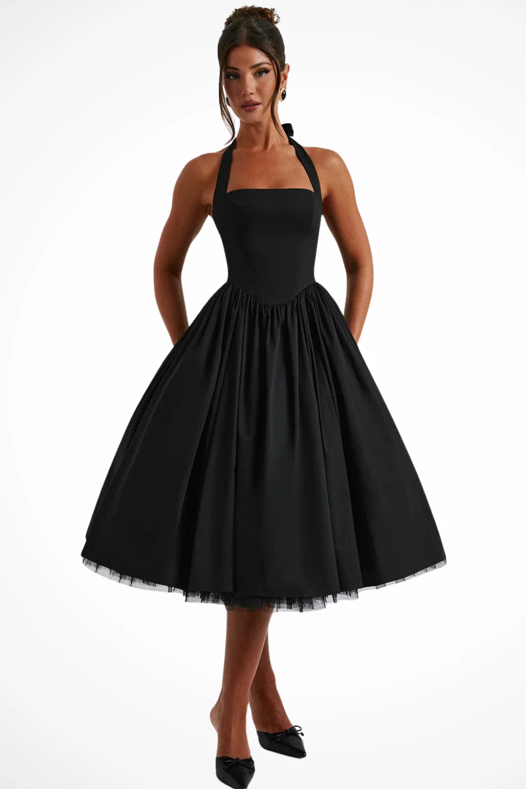 Felicity | Women Halter Neck Flowy Wedding Guest Corset Midi Dress - Image 5