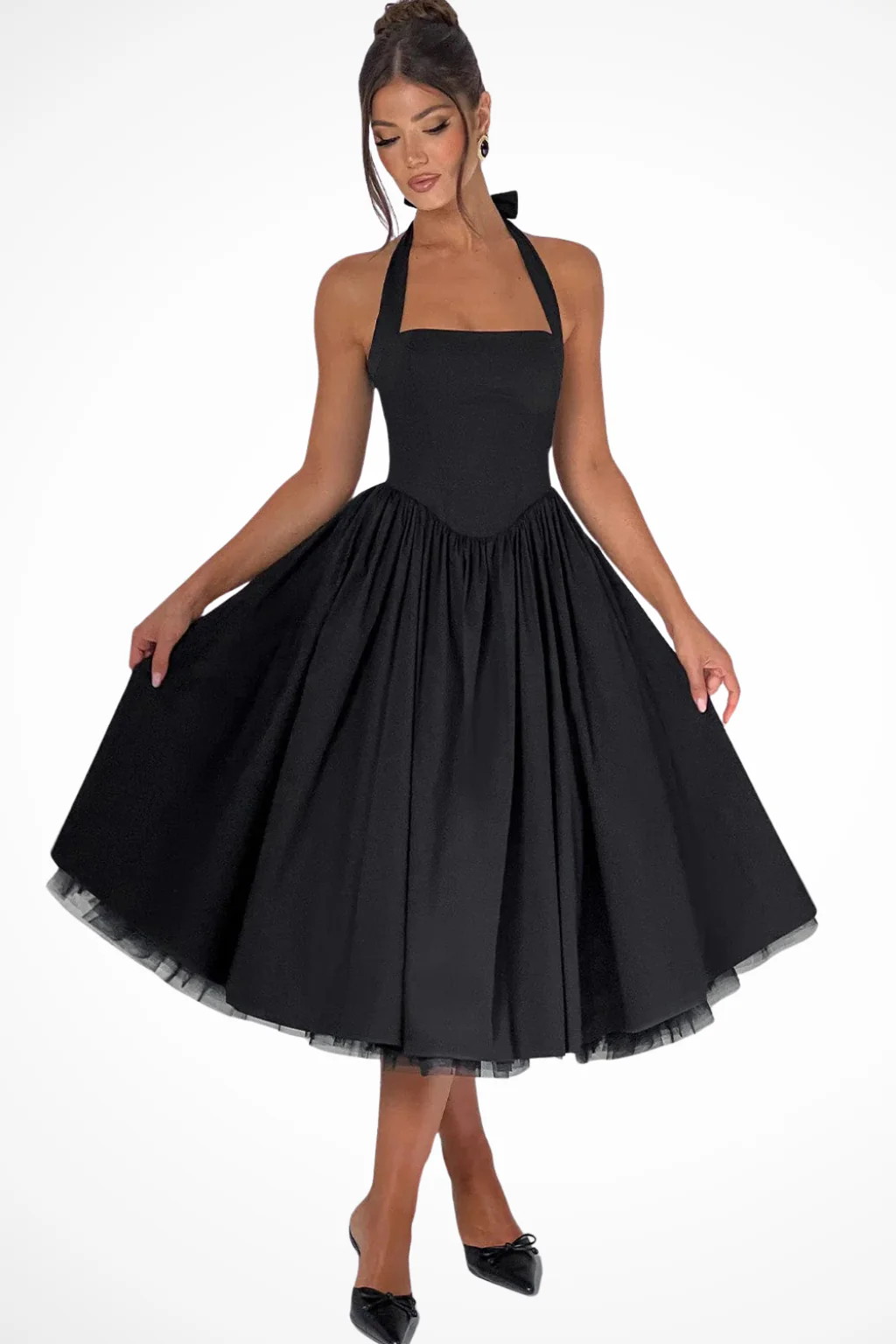 Felicity | Women Halter Neck Flowy Wedding Guest Corset Midi Dress - Image 6