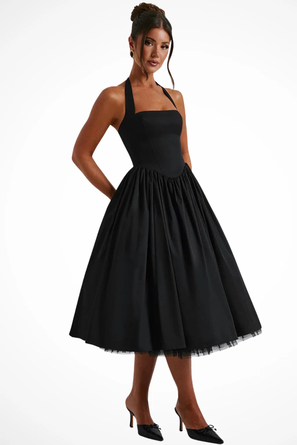 Felicity | Women Halter Neck Flowy Wedding Guest Corset Midi Dress - Image 7