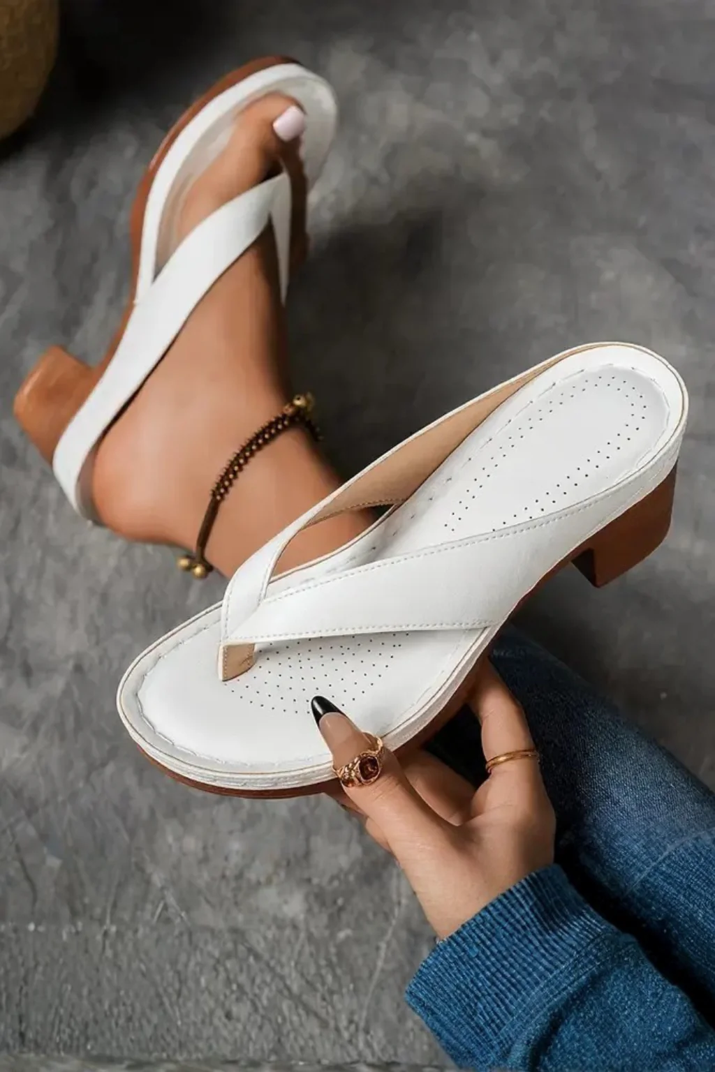 Felicity | Women Metallic Toe Post Block Heel Flip Flop Sandals - Image 13
