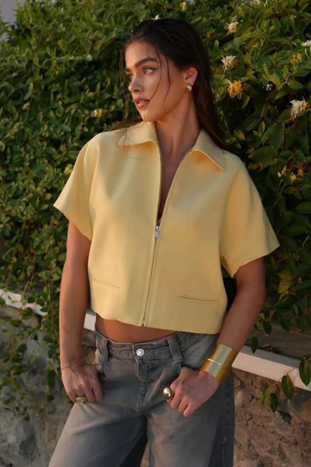 Felicity | Women Short Sleeve Collared Zip Front Cropped Summer Jacket - Image 5