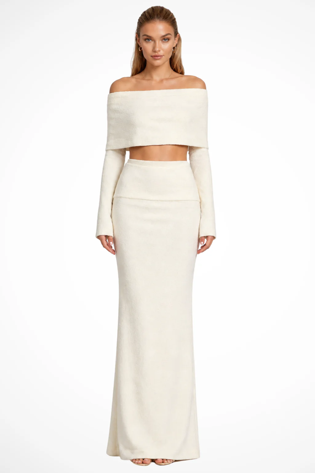 Fionnuala | Women Off Shoulder Knit Crop Top and Maxi Skirt Co Ord Set