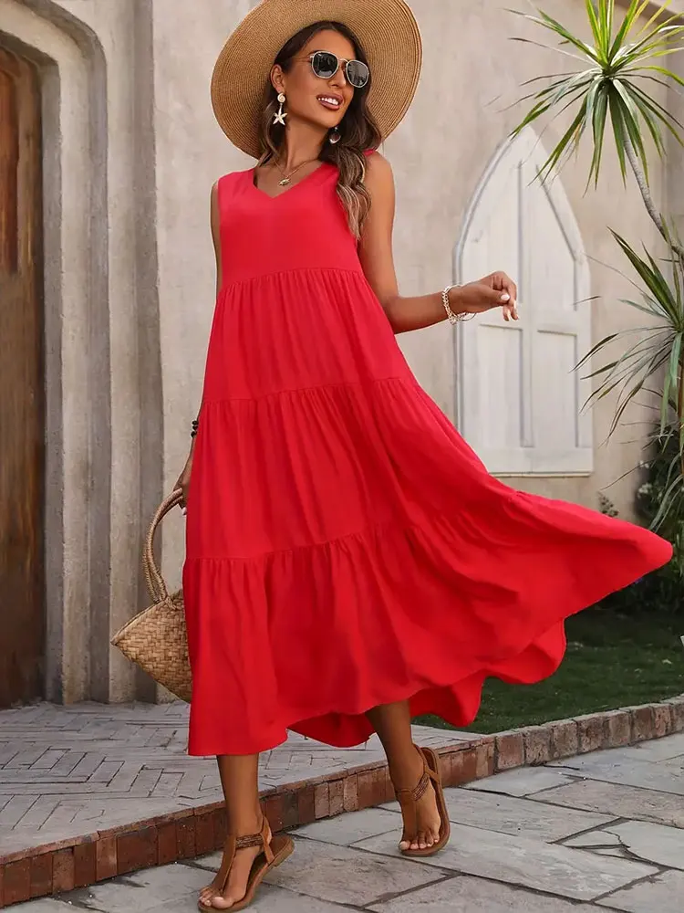 Florence | Women’s Sleeveless Tiered Maxi Summer Dress - Image 14