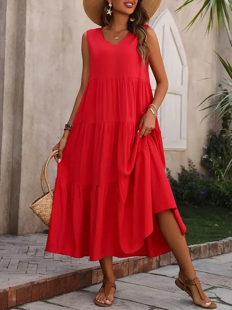 Florence | Women’s Sleeveless Tiered Maxi Summer Dress - Image 9