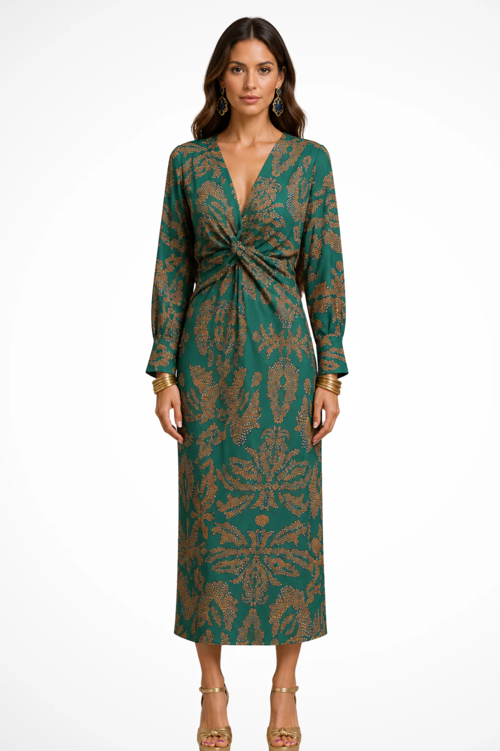 Florence | Women V Neck Twist Front Printed Wedding Guest Midi Dress - Image 2