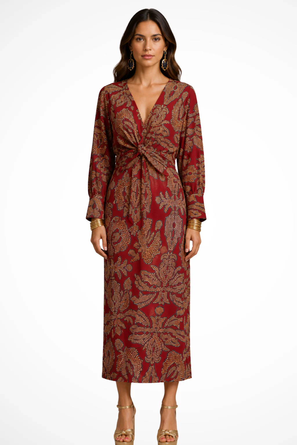 Florence | Women V Neck Twist Front Printed Wedding Guest Midi Dress - Image 3