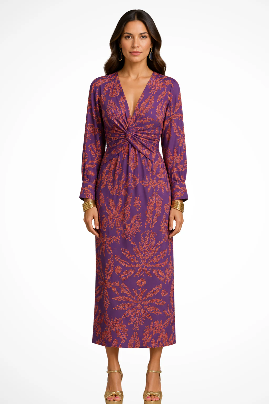 Florence | Women V Neck Twist Front Printed Wedding Guest Midi Dress - Image 4