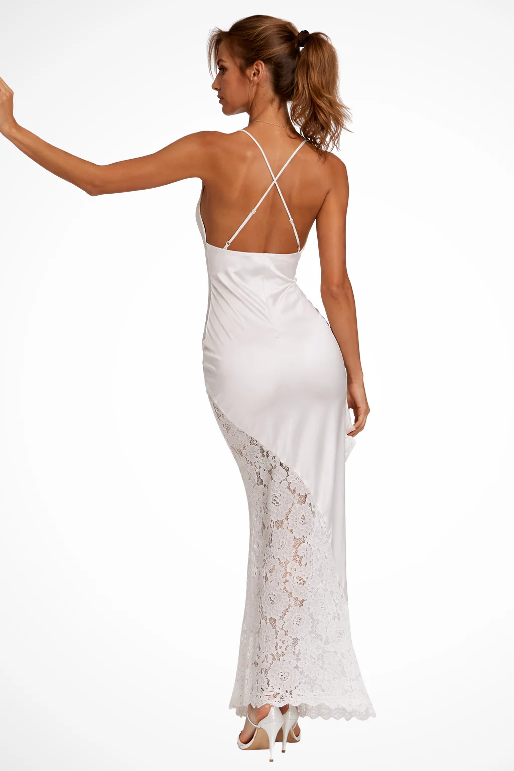 Florentia | Women Satin Lace Detail Wedding Guest Maxi Dress - Image 2