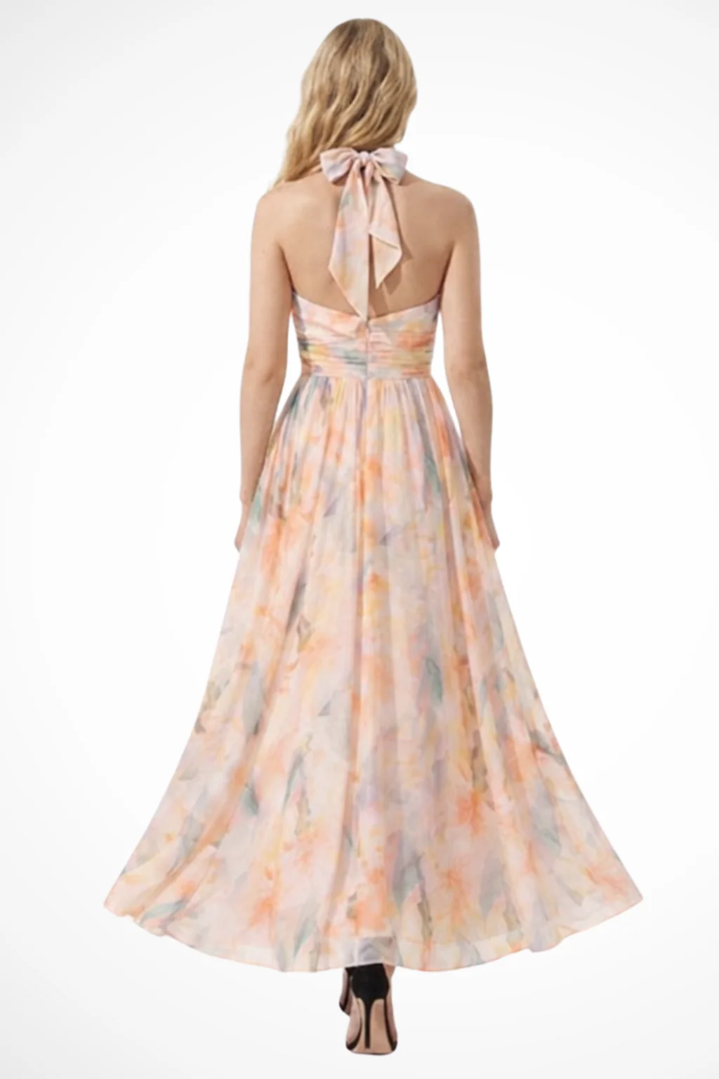 Florentina | Women Floral Chiffon Halter Neck Wedding Guest Maxi Dress - Image 3