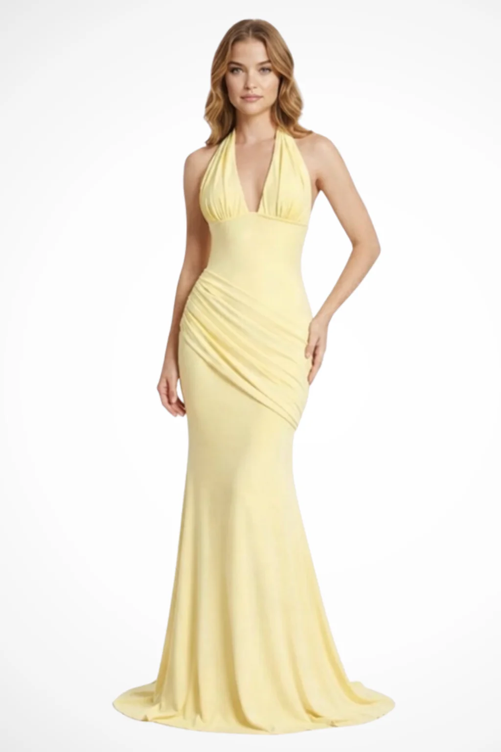 Florentina | Women Halter Neck Ruched Wedding Guest Maxi Dress