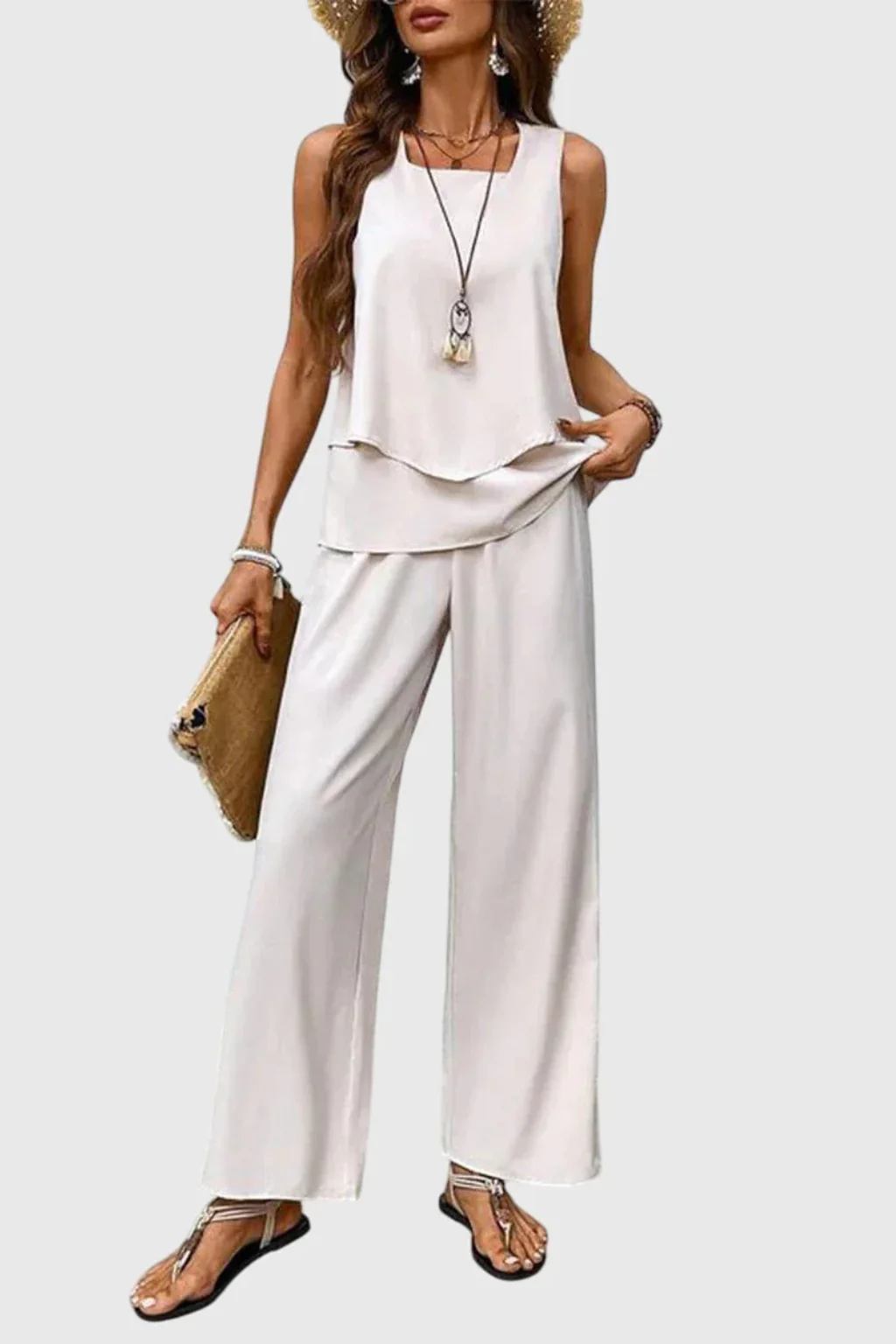 Florentine | Women Layered Sleeveless Top Floral Print Wide Leg Trouser Co Ord Set - Image 12