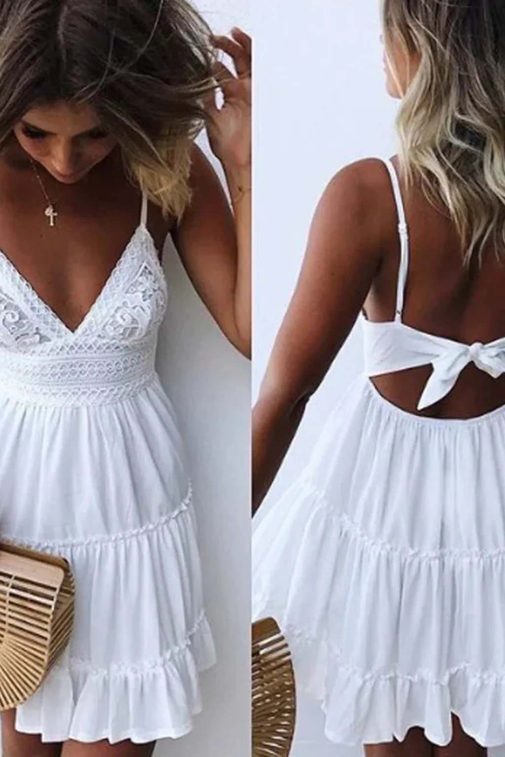 Freja | Women’s White Lace Summer Midi Dress with Spaghetti Straps & Open Back - Image 8