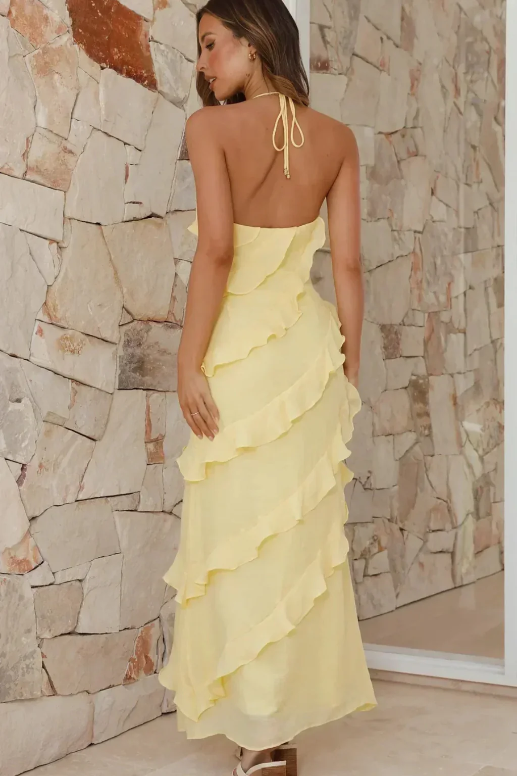 Freya | Women Halter Neck Ruffle Summer Maxi Dress - Image 3