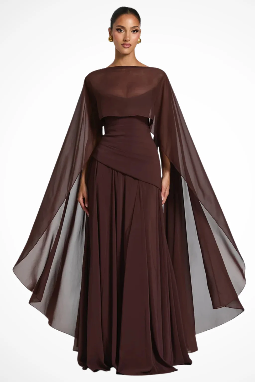 Genevieve | Women Cowl Neck Strapless Wedding Guest Maxi Dress with Scarf Detail - Image 2