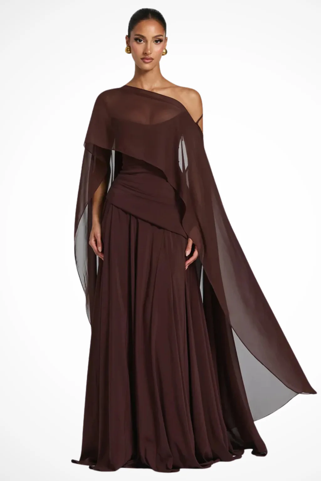 Genevieve | Women Cowl Neck Strapless Wedding Guest Maxi Dress with Scarf Detail - Image 3