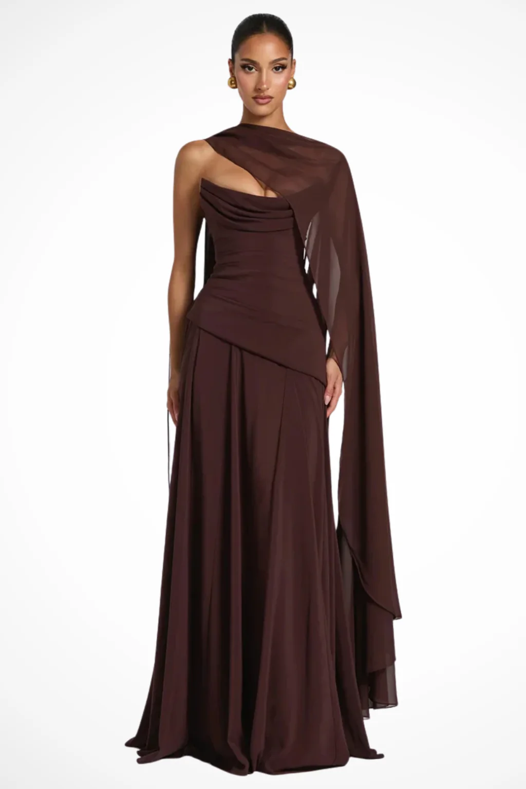 Genevieve | Women Cowl Neck Strapless Wedding Guest Maxi Dress with Scarf Detail - Image 4