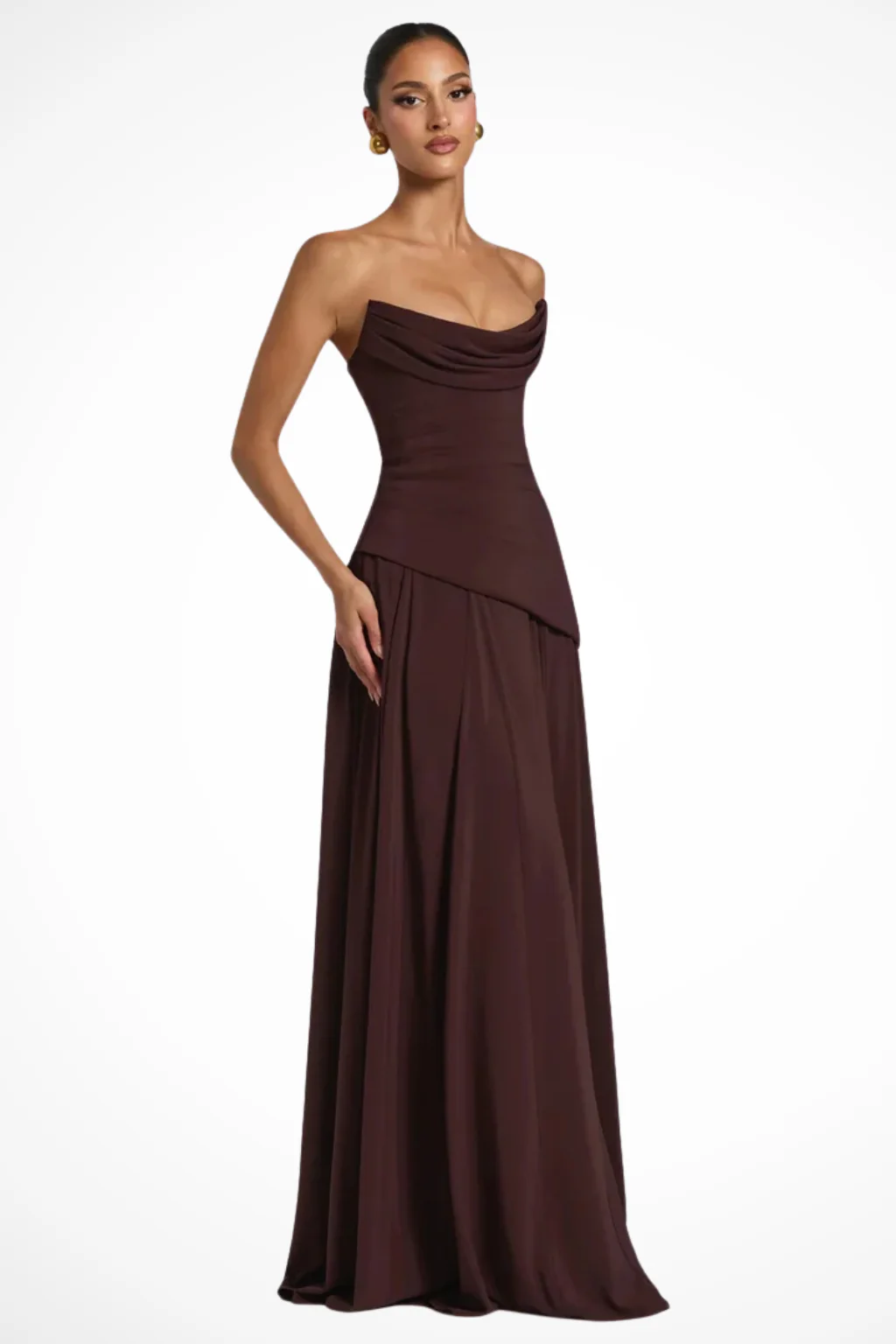 Genevieve | Women Cowl Neck Strapless Wedding Guest Maxi Dress with Scarf Detail - Image 6