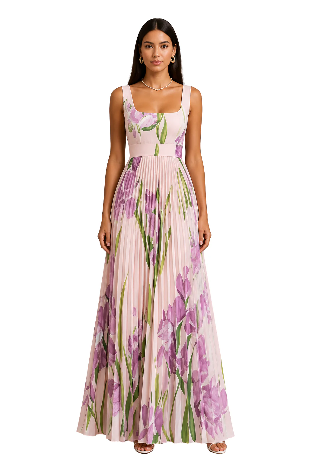 Genevieve | Women Floral Pleated Square Neck Wedding Guest Maxi Dress - Image 5