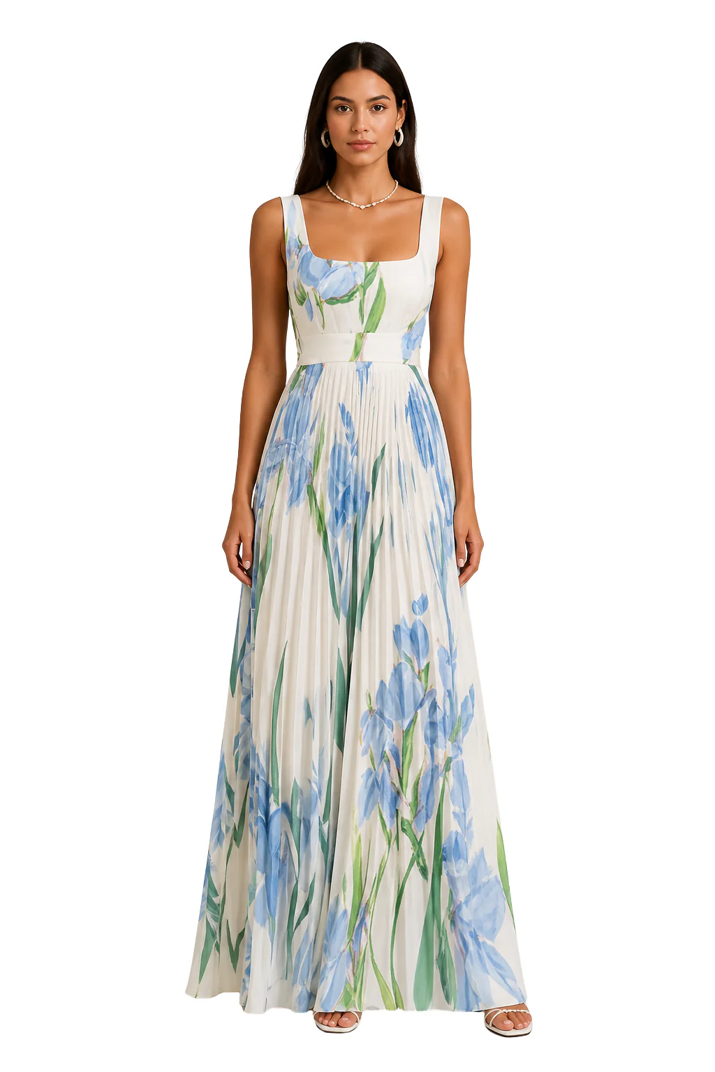 Genevieve | Women Floral Pleated Square Neck Wedding Guest Maxi Dress - Image 7