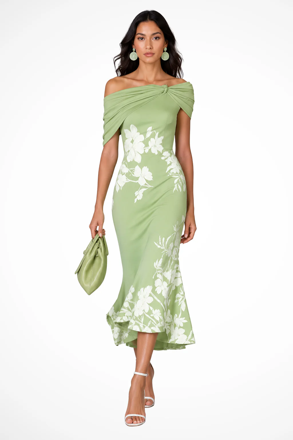 Genevieve | Women Off Shoulder Floral Print Wedding Guest Midi Dress