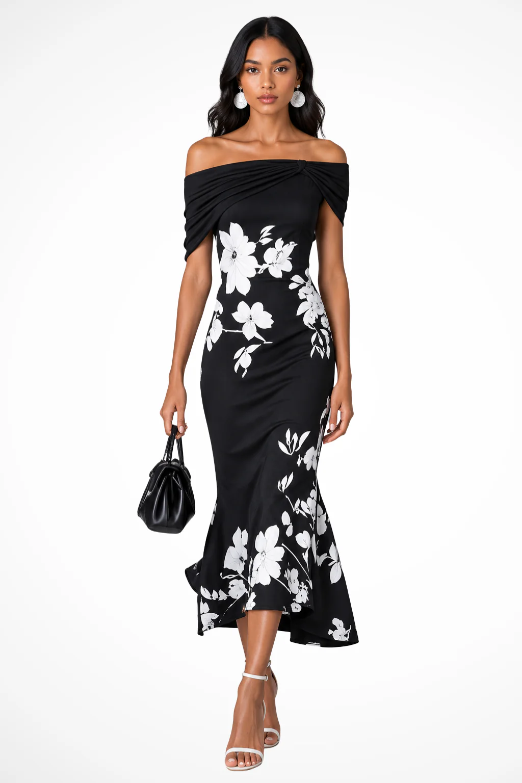 Genevieve | Women Off Shoulder Floral Print Wedding Guest Midi Dress - Image 3