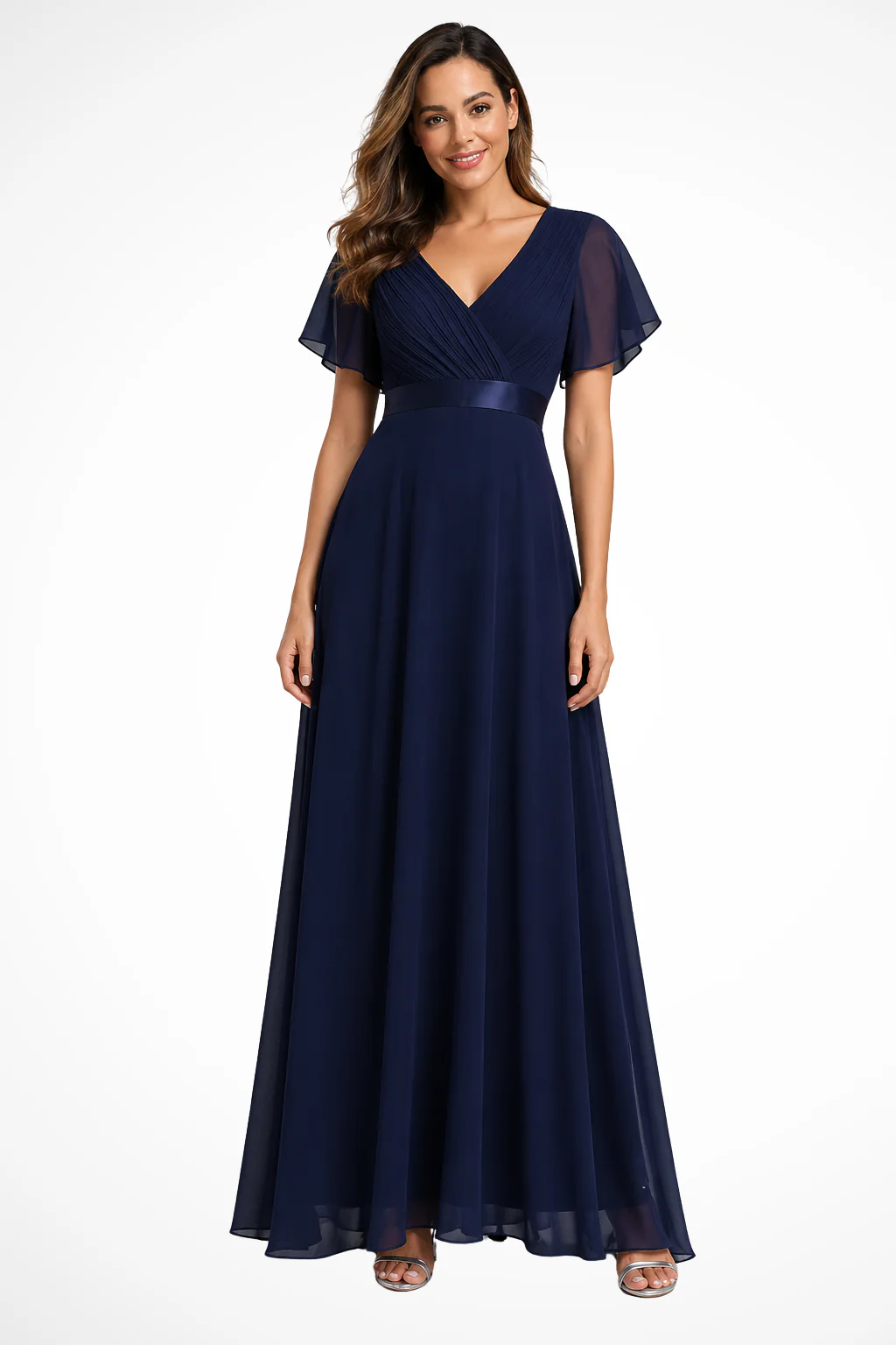 Georgiana | Women Chiffon Flutter Sleeve V Neck Wedding Guest Maxi Dress - Image 4