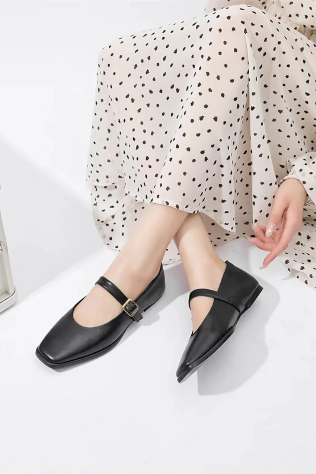 Georgiana | Women Square Toe Buckle Strap Mary Jane Ballet Flats - Image 8