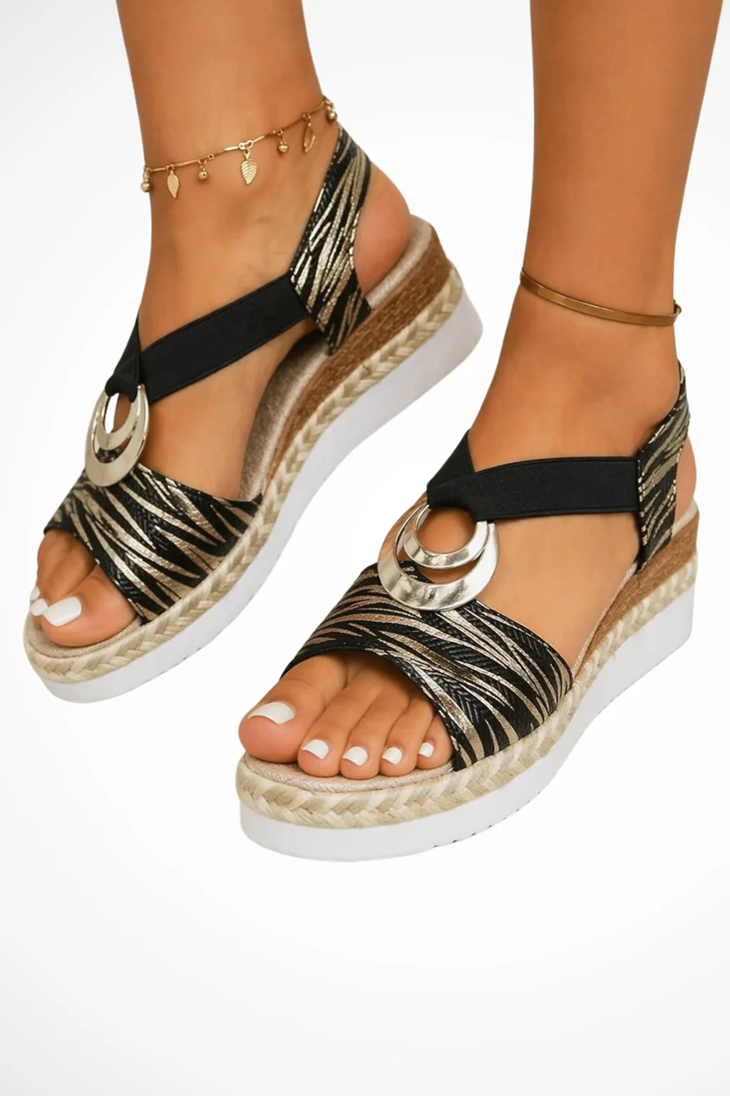 Gwendoline | Women Open Toe Wedge Sandals with Ring Detail - Image 7