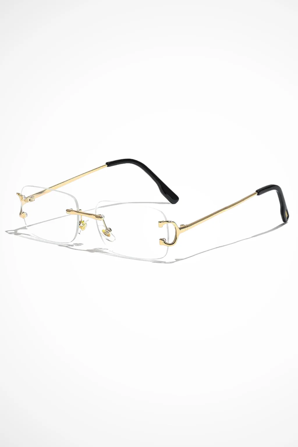 Harlow | Women Rimless Rectangle Tinted Gold Frame Sunglasses - Image 8