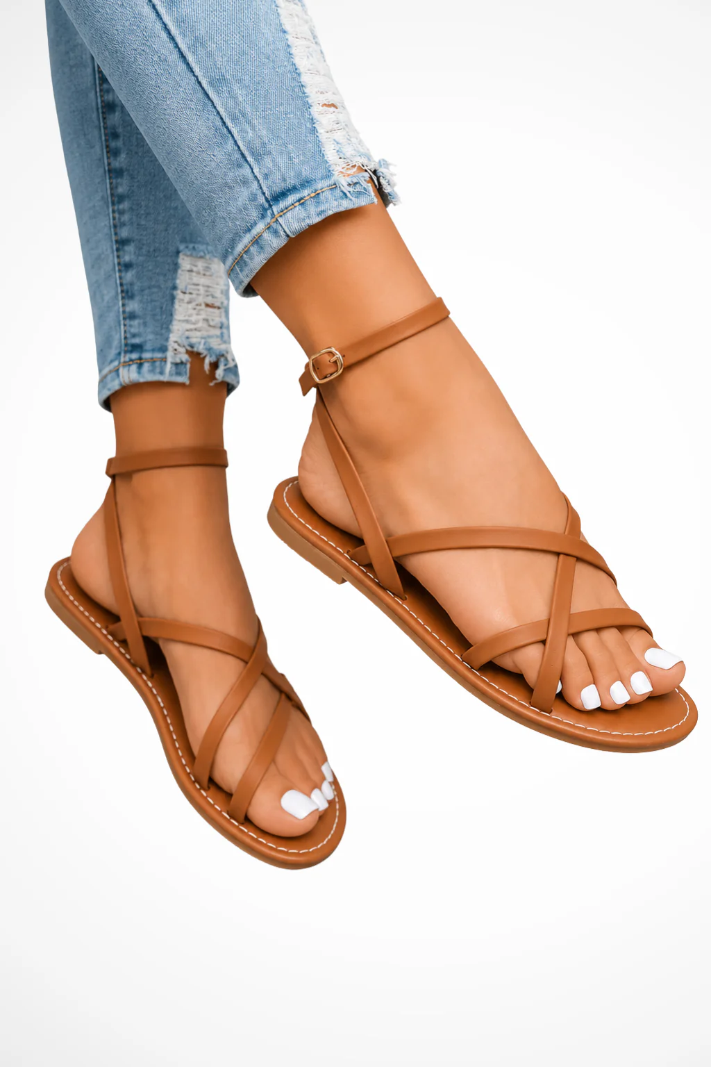 Hattie | Women Orthopedic Cross Strap Ankle Tie Leather Sandals - Image 5