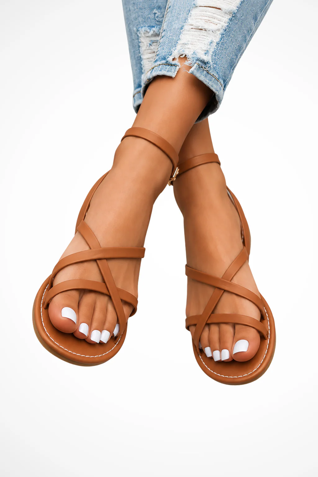 Hattie | Women Orthopedic Cross Strap Ankle Tie Leather Sandals - Image 6