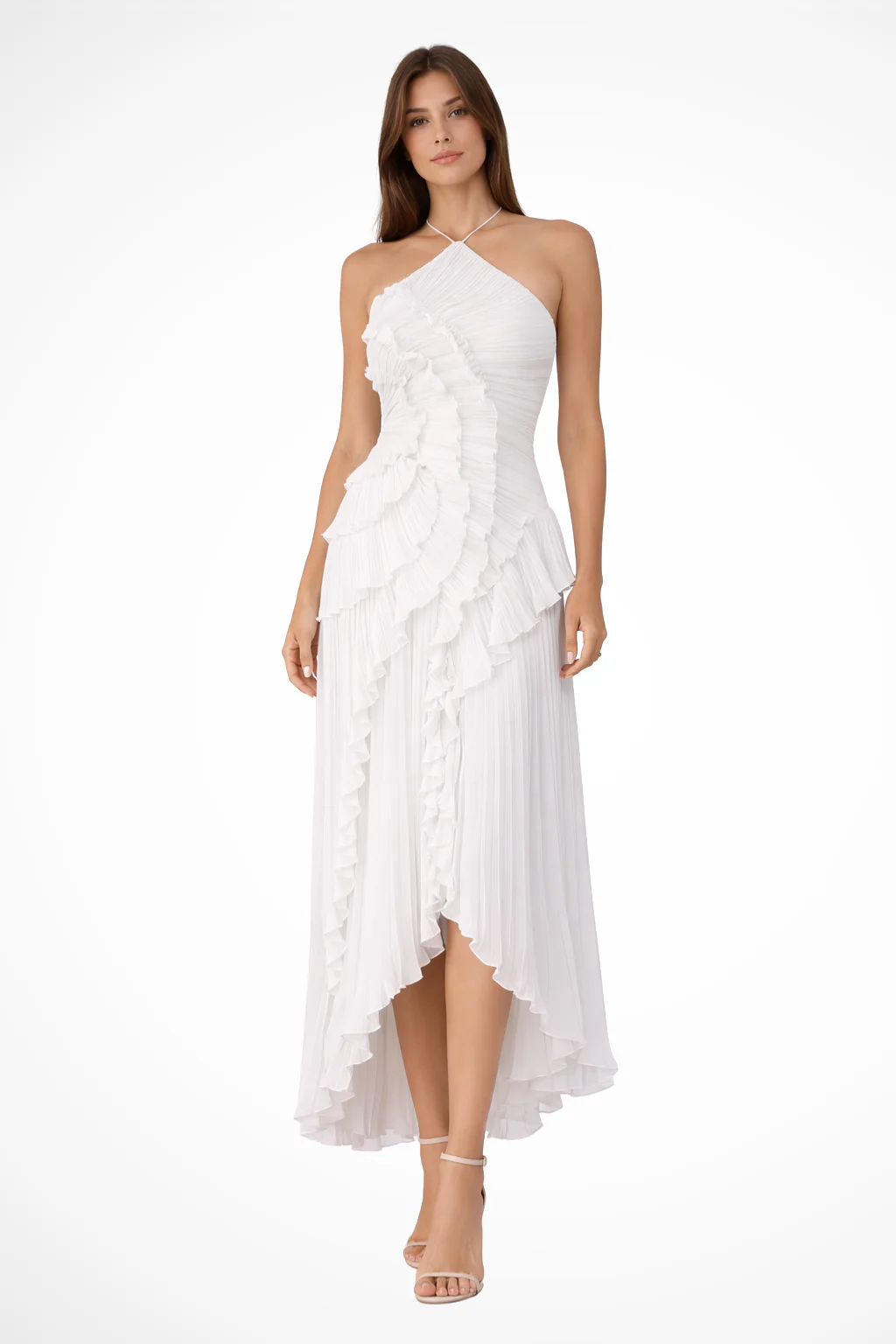 Imogen | Women’s Sleeveless Halter Backless Ruffled Maxi Summer Wedding Guest Dress - Image 3