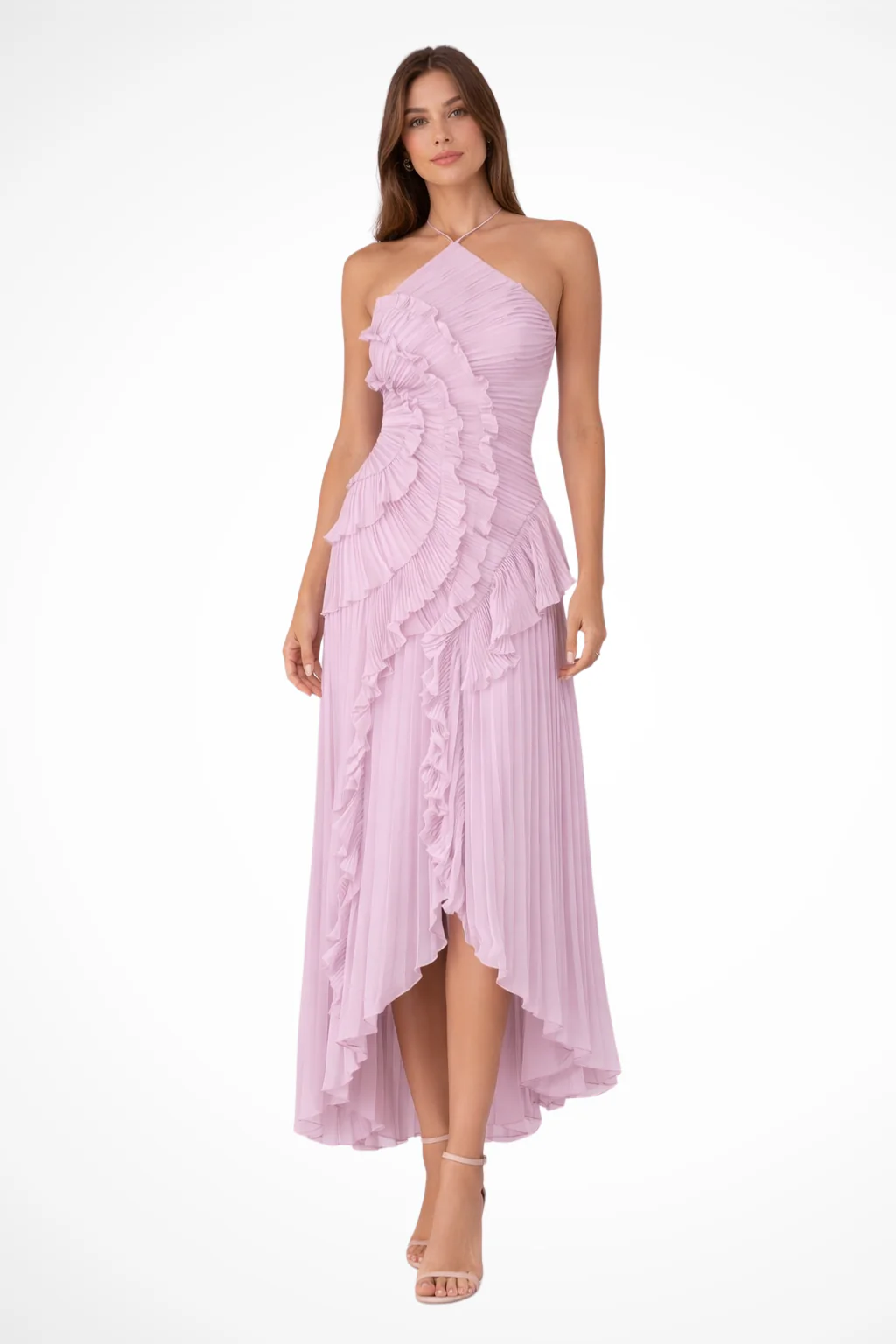 Imogen | Women’s Sleeveless Halter Backless Ruffled Maxi Summer Wedding Guest Dress - Image 4