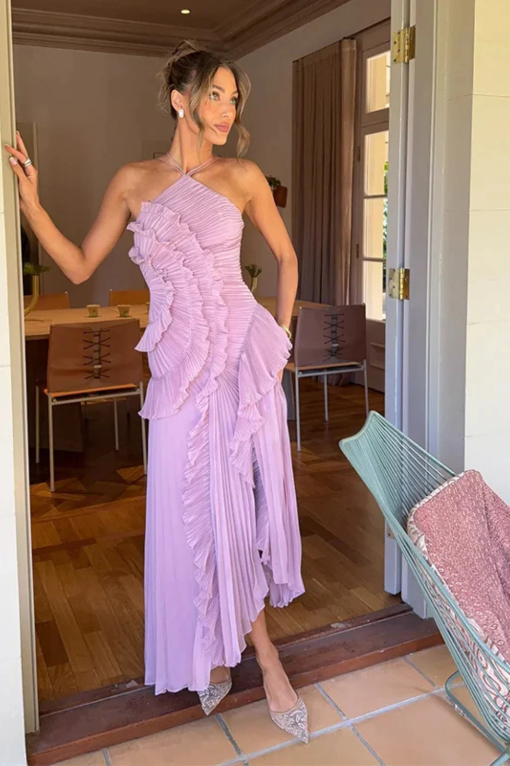Imogen | Women’s Sleeveless Halter Backless Ruffled Maxi Summer Wedding Guest Dress - Image 5