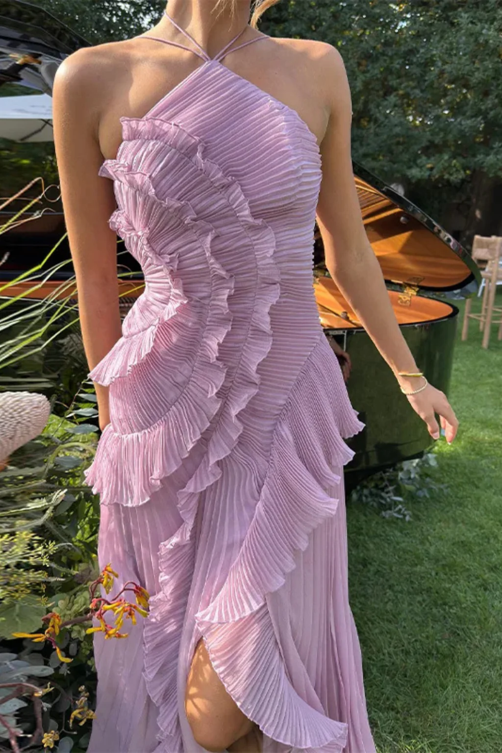 Imogen | Women’s Sleeveless Halter Backless Ruffled Maxi Summer Wedding Guest Dress - Image 6