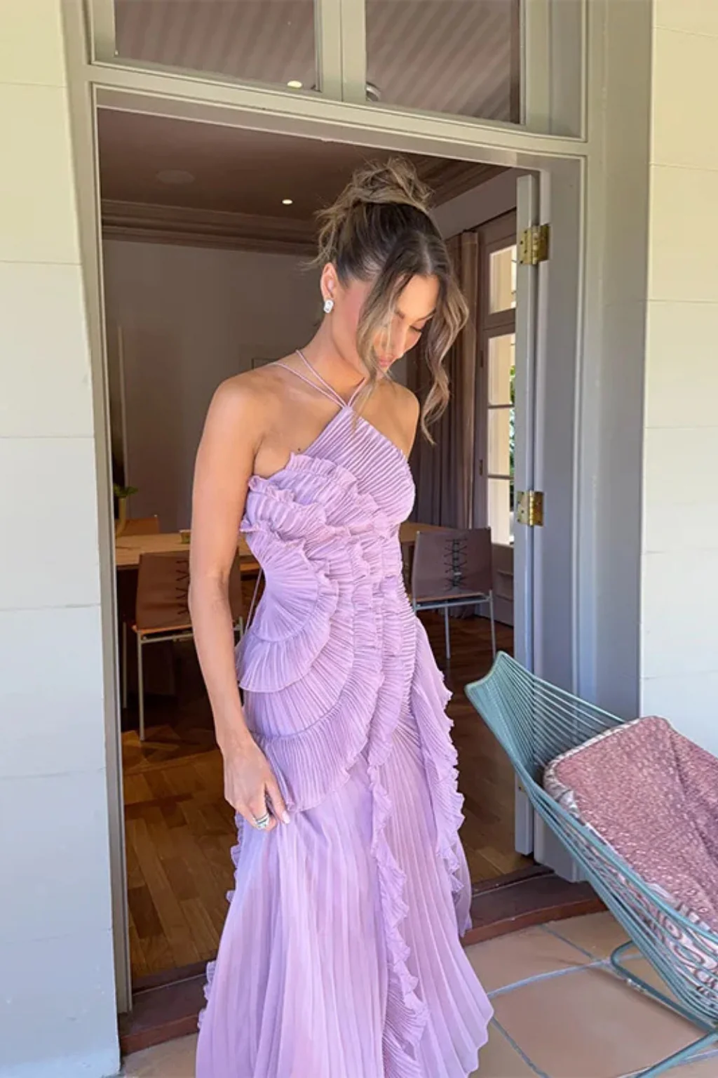Imogen | Women’s Sleeveless Halter Backless Ruffled Maxi Summer Wedding Guest Dress - Image 8