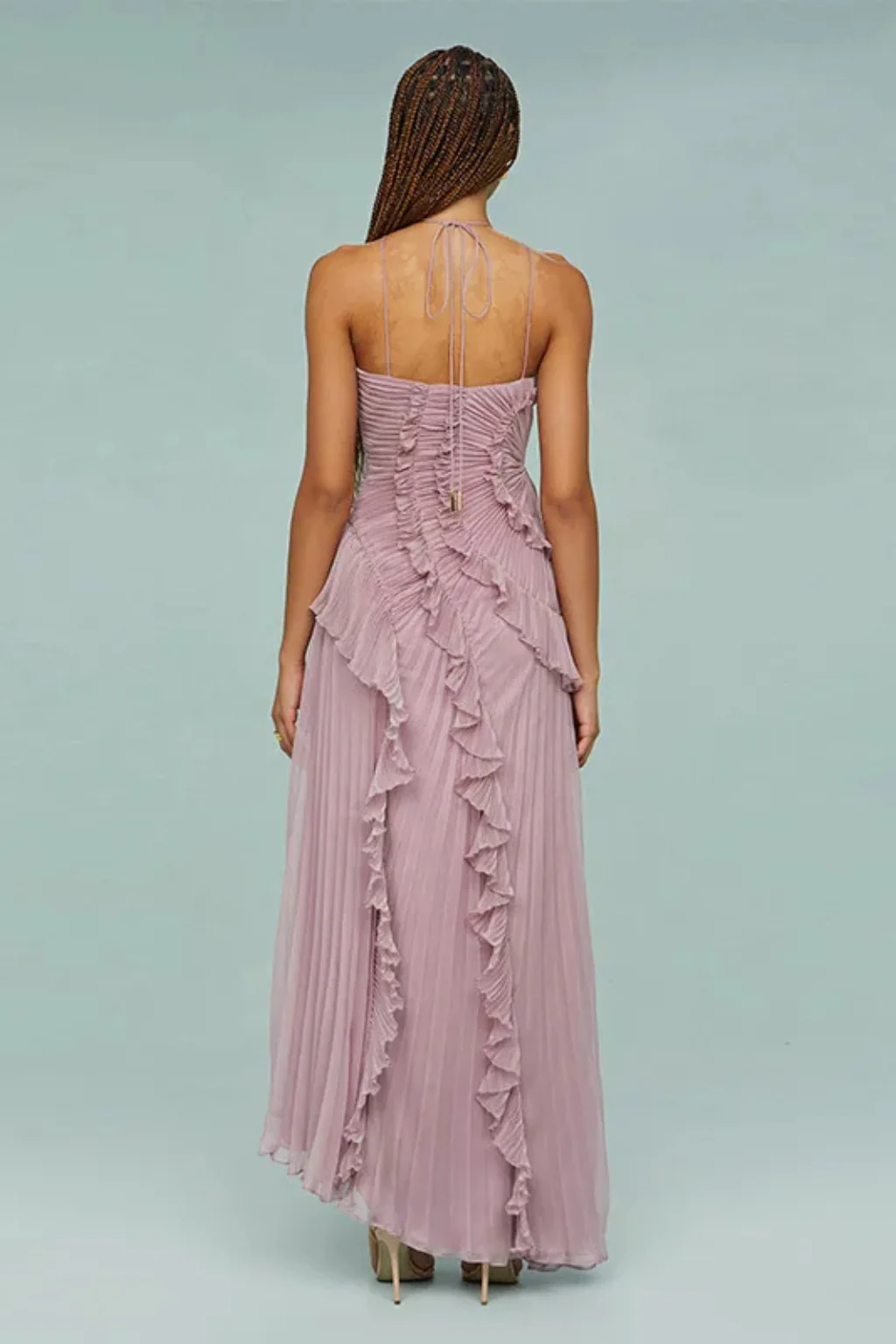 Imogen | Women’s Sleeveless Halter Backless Ruffled Maxi Summer Wedding Guest Dress - Image 9