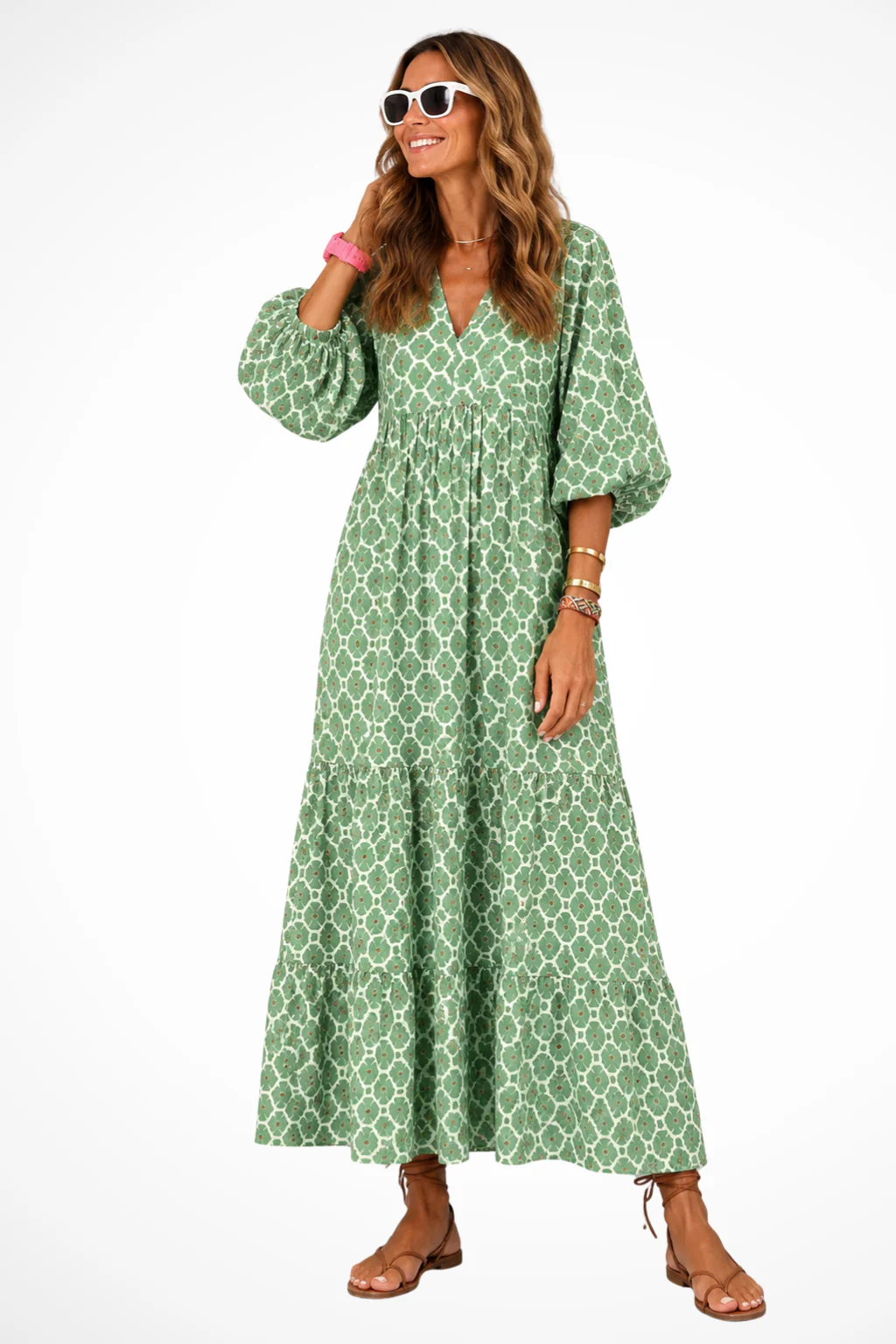 Imogen | Women V Neck Boho Tiered Maxi Summer Dress - Image 6