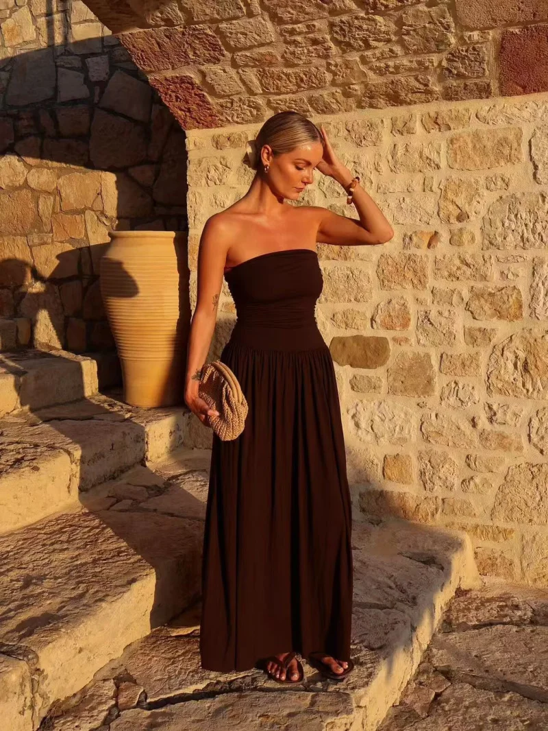 Isabella | Women’s Strapless Pleated Maxi Summer Dress - Image 3