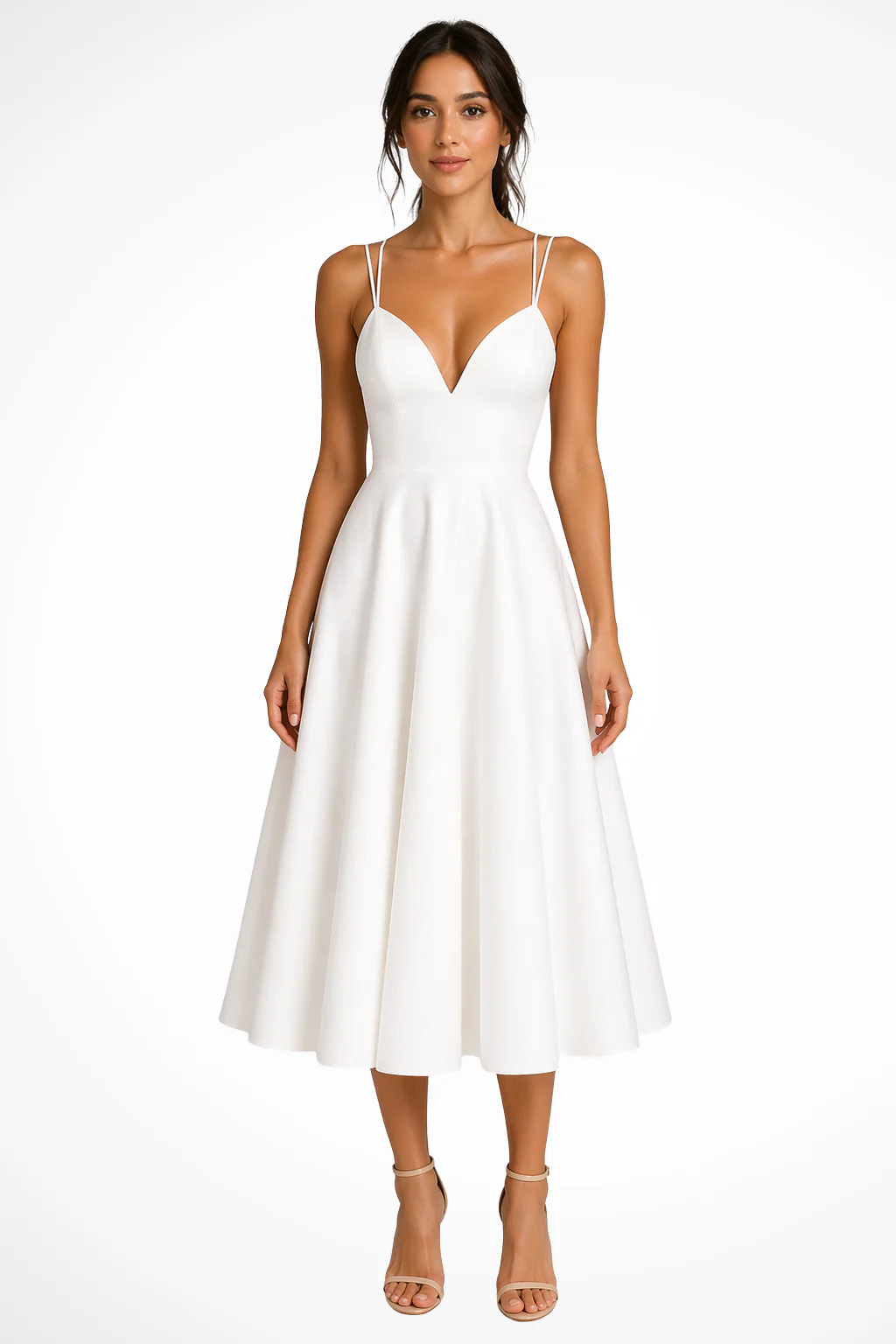 Isadora | Women Sweetheart Neck Strappy A Line Wedding Guest Midi Dress