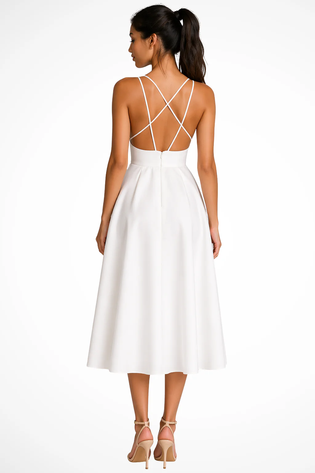 Isadora | Women Sweetheart Neck Strappy A Line Wedding Guest Midi Dress - Image 2