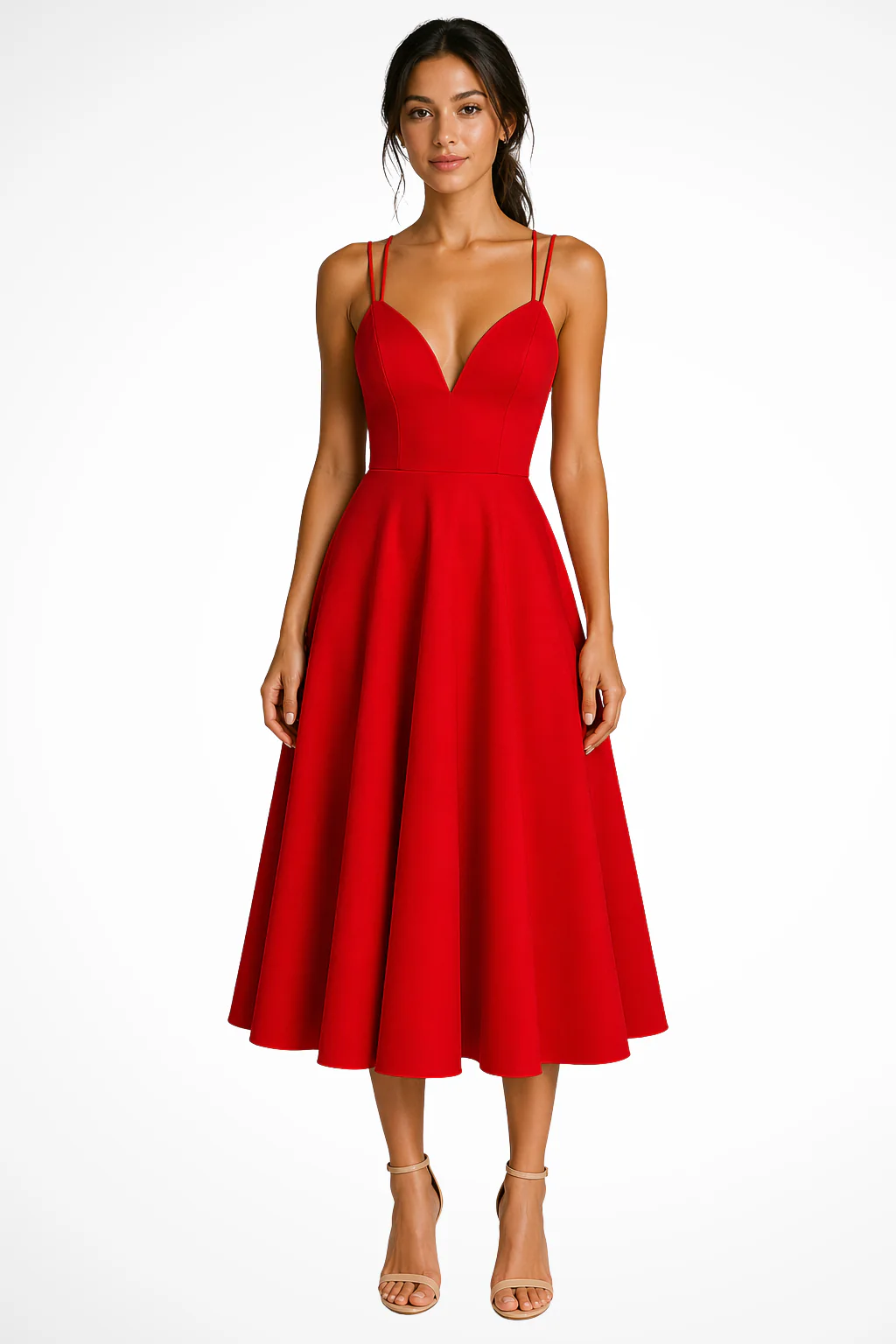 Isadora | Women Sweetheart Neck Strappy A Line Wedding Guest Midi Dress - Image 3